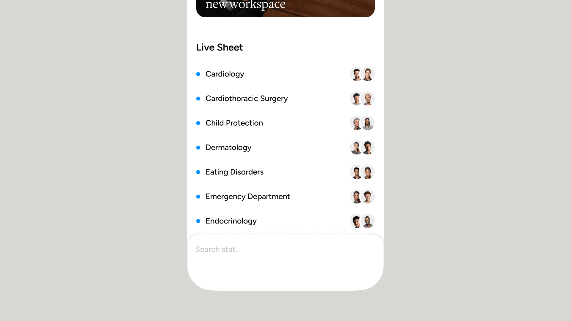 Live sheet of on-call staff